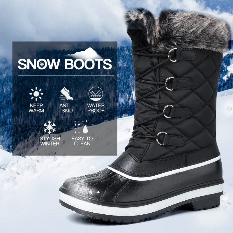 mysoft Women's Waterproof Winter Boots, Warm Insulated Snow Boots for Outdoor R-Black 9 - Image 3